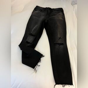 Good American Black Distressed Ankle Crop Jeans